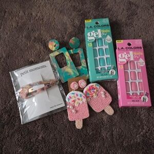 Girls Accessories Bundle Press On Nails Earrings Hair Clip New Gifts Teenager